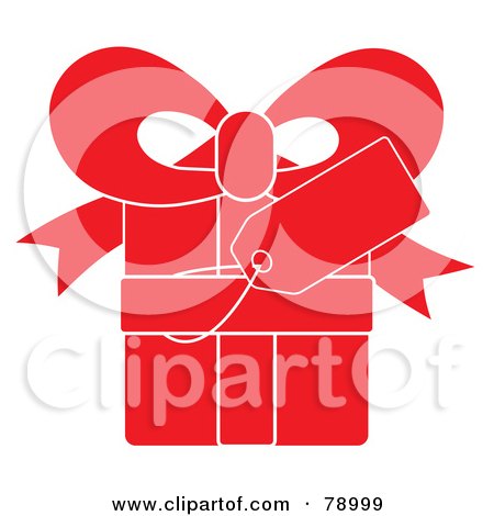 Royalty-Free (RF) Clipart Illustration of a Blank Gift Tag On A Red Present With White Lines by Pams Clipart