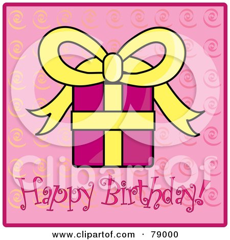 Royalty-Free (RF) Clipart Illustration of a Pink And Yellow Bday Present On A Pink Happy Birthday Background by Pams Clipart