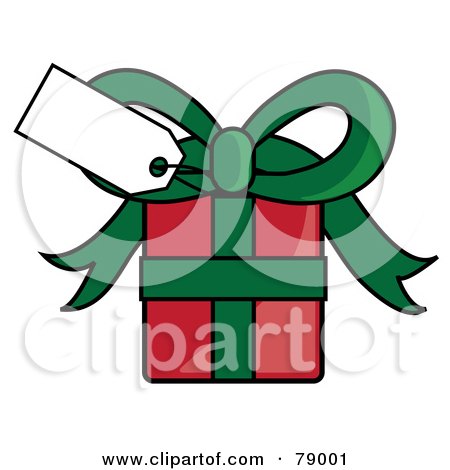 Royalty-Free (RF) Clipart Illustration of a Blank White Gift Tag On A Red And Green Present by Pams Clipart