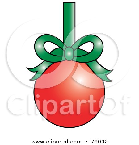 Royalty-Free (RF) Clipart Illustration of a Matte Red Christmas Bulb Ornament Suspended From A Green Ribbon by Pams Clipart