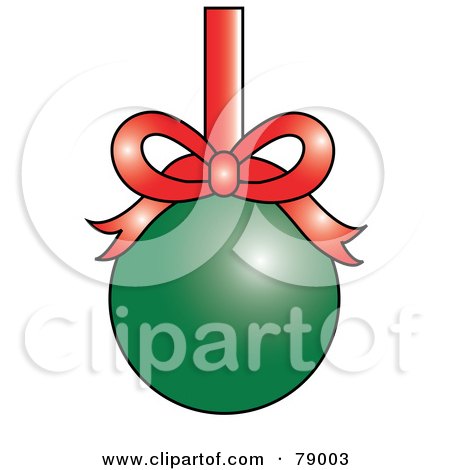 Royalty-Free (RF) Clipart Illustration of a Matte Green Christmas Bulb Ornament Suspended From A Red Ribbon by Pams Clipart