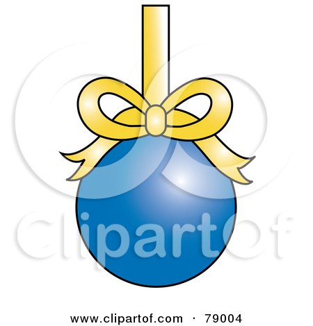 Royalty-Free (RF) Clipart Illustration of a Matte Blue Christmas Bulb Ornament Suspended From A Yellow Ribbon by Pams Clipart
