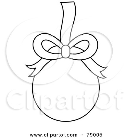 Royalty-Free (RF) Clipart Illustration of a Black And White Christmas Bulb Ornament Outline Suspended From A Ribbon by Pams Clipart