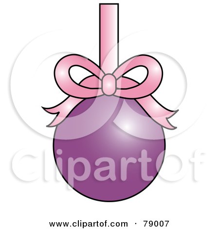 Royalty-Free (RF) Clipart Illustration of a Matte Purple Christmas Bulb Ornament Suspended From A Pink Ribbon by Pams Clipart