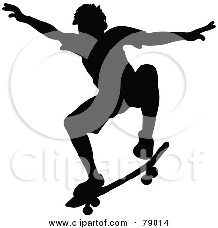 Royalty-Free (RF) Clipart Illustration of a Black Silhouetted Skater Catching Air by Pams Clipart