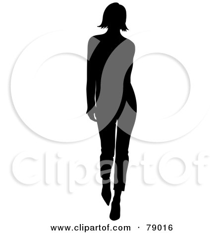 Royalty-Free (RF) Clipart Illustration of a Silhouetted Black Runway Model Walking Forward by Pams Clipart
