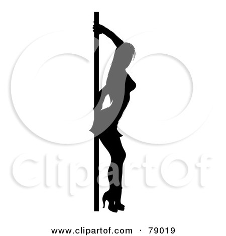 Royalty-Free (RF) Clipart Illustration of a Sexy Black And White Pole Dancer Woman With Her Back Against A Pole by Pams Clipart