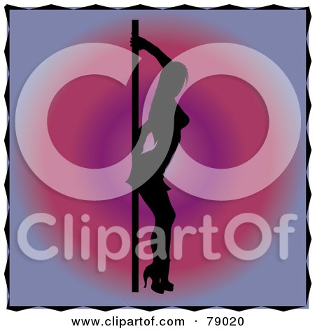 Royalty-Free (RF) Clipart Illustration of a Sexy Silhouetted Pole Dancer Woman With Her Back Against A Pole by Pams Clipart