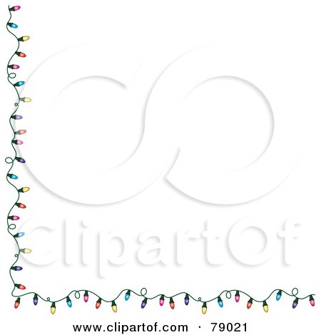 Royalty-Free (RF) Clipart Illustration of a White Background With A Left And Bottom Border Of Colorful Christmas Lights by Pams Clipart