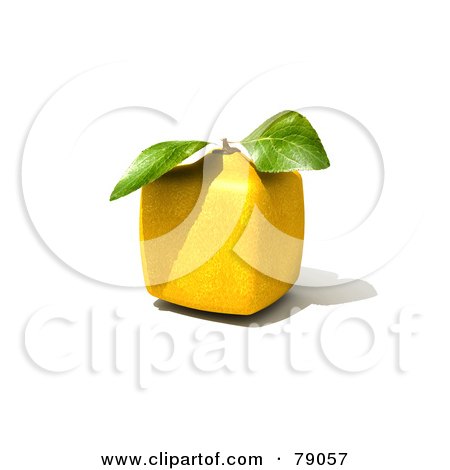 Royalty-Free (RF) Clipart Illustration of a Whole Cubic 3d Genetically Modified Lemon Citrus Fruit - Version 1 by Frank Boston