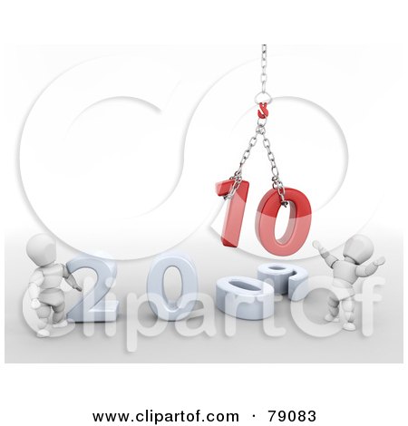 Royalty-Free (RF) Clipart Illustration of 3d White Characters Constructing 2010 Together by KJ Pargeter