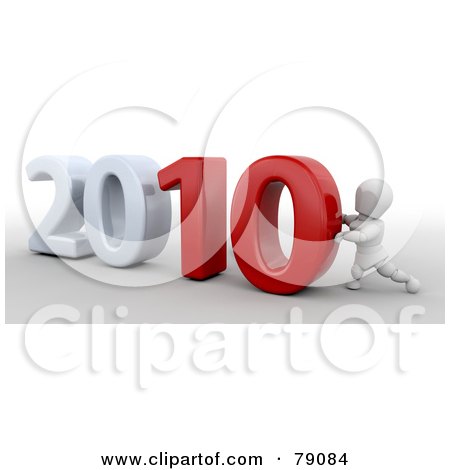 Royalty-Free (RF) Clipart Illustration of a 3d White Character Pushing 2010 Together by KJ Pargeter