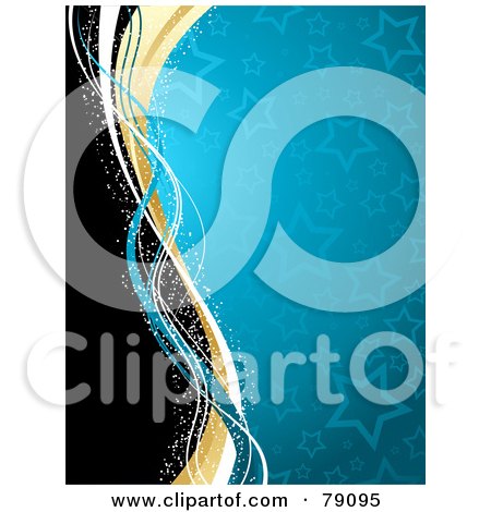 Royalty-Free (RF) Clipart Illustration of a Magical Sparkly Wave Flowing Along A Teal Starry Background by KJ Pargeter