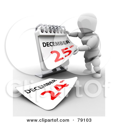 Royalty-Free (RF) Clipart Illustration of a 3d White Character Turning A Desk Calendar To December 25th by KJ Pargeter