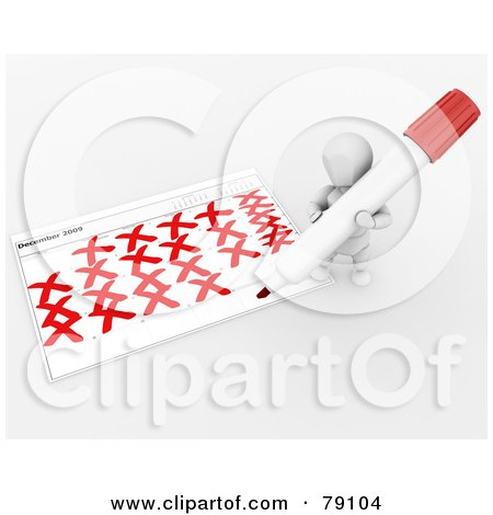 Royalty-Free (RF) Clipart Illustration of a 3d White Character Checking Off Calendar Days In December by KJ Pargeter