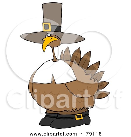 Royalty-Free (RF) Clipart Illustration of a Chubby Pilgrim Turkey Bird Wearing A Hat And Boots by djart