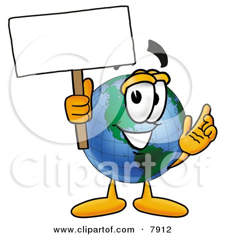 Clipart Picture of a World Earth Globe Mascot Cartoon Character Holding a Blank Sign by Mascot Junction