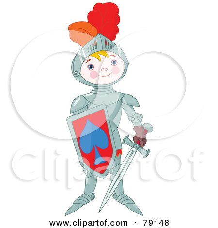 Royalty-Free (RF) Clipart Illustration of a Proud Armored Knight Boy Holding A Shield And Sword by Pushkin