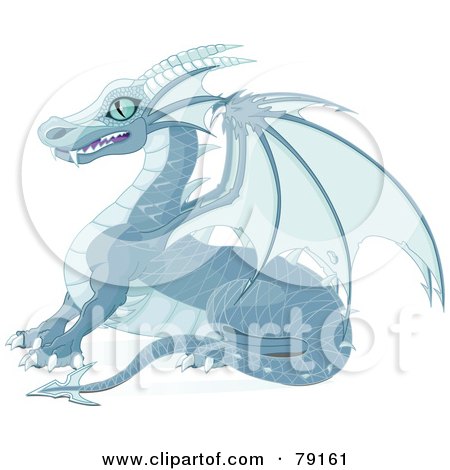 Royalty-Free (RF) Clipart Illustration of a Blue Ice Dragon With Sharp Wings And Teeth by Pushkin