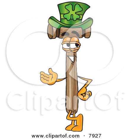 Clipart Picture of a Mallet Mascot Cartoon Character Wearing a Saint Patricks Day Hat With a Clover on it by Mascot Junction