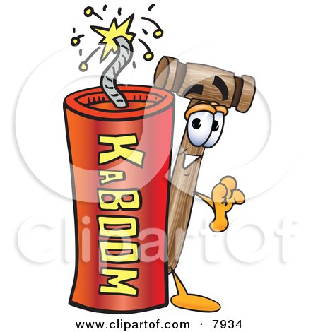 Clipart Picture of a Mallet Mascot Cartoon Character Standing With a Lit Stick of Dynamite by Mascot Junction