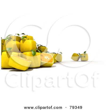 Royalty-Free (RF) Clipart Illustration of a 3d Group Of Whole And Halved Cubic Genetically Modified Lemons by Frank Boston