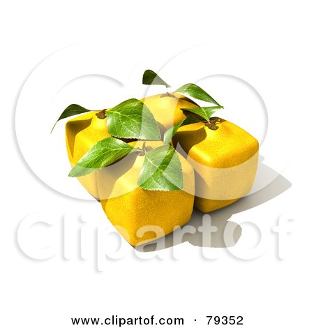 Royalty-Free (RF) Clipart Illustration of a Group Of Four 3d Genetically Modified Cubic Lemons by Frank Boston