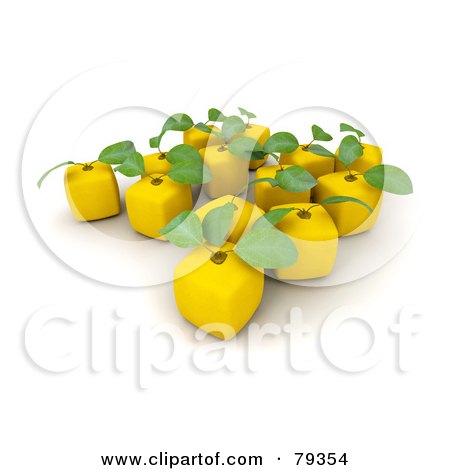 Royalty-Free (RF) Clipart Illustration of a 3d Group Of Yellow Cubic Genetically Modified Lemons - Version 1 by Frank Boston