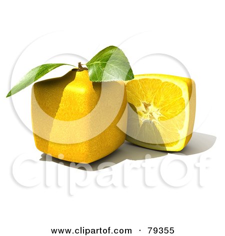 Royalty-Free (RF) Clipart Illustration of a 3d Half Cubic Genetically Modified Lemon By A Whole Lemon - Version 2 by Frank Boston