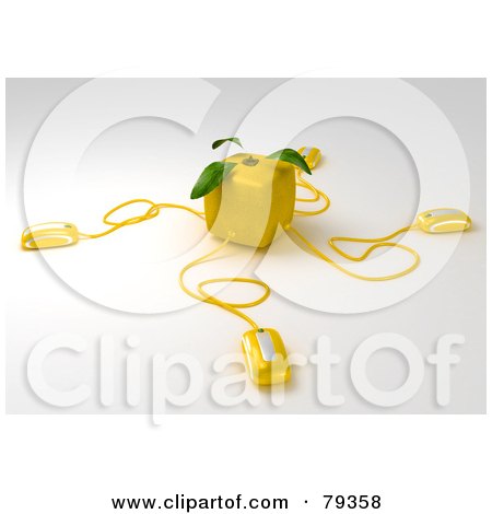 Royalty-Free (RF) Clipart Illustration of a 3d Cubic Genetically Modified Lemon Fruit With Three Computer Mice by Frank Boston