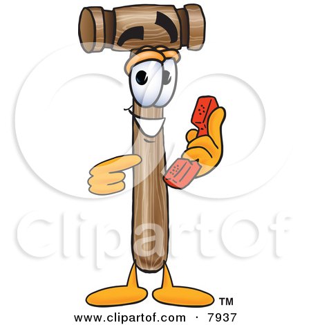 Clipart Picture of a Mallet Mascot Cartoon Character Holding a Telephone by Mascot Junction
