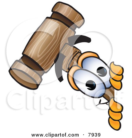 Clipart Picture of a Mallet Mascot Cartoon Character Peeking Around a Corner by Mascot Junction