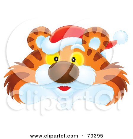 Royalty-Free (RF) Stock Illustration of an Airbrushed Tiger Face Wearing A Santa Hat by Alex Bannykh