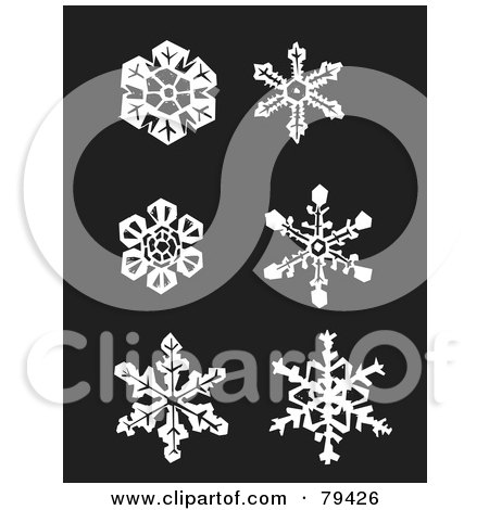 Royalty-Free (RF) Stock Illustration of a Digital Collage Of Six White Snowflakes On A Dark Background by xunantunich
