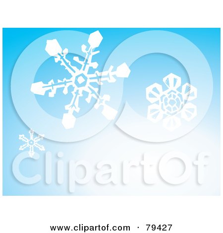 Royalty-Free (RF) Stock Illustration of a Gradient Blue Background With Three Falling White Winter Snowflakes by xunantunich