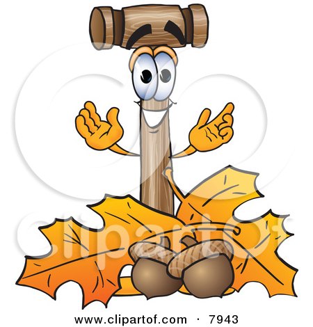 Clipart Picture of a Mallet Mascot Cartoon Character With Autumn Leaves and Acorns in the Fall by Mascot Junction