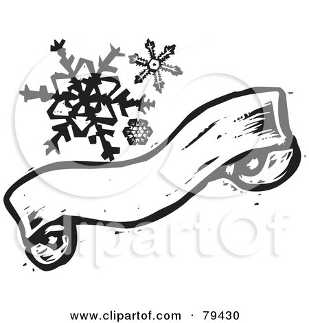 Royalty-Free (RF) Stock Illustration of a Black And White Carved Textured Christmas Banner With Snowflakes by xunantunich