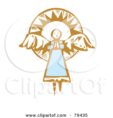 Royalty-Free (RF) Stock Illustration of a Praying Angel Flying In Frnt Of The Sun, With A Carved Texture by xunantunich