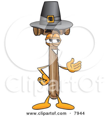 Clipart Picture of a Mallet Mascot Cartoon Character Wearing a Pilgrim Hat on Thanksgiving by Mascot Junction
