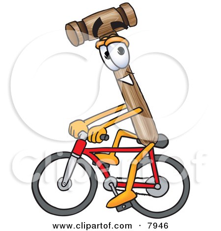 Clipart Picture of a Mallet Mascot Cartoon Character Riding a Bicycle by Mascot Junction
