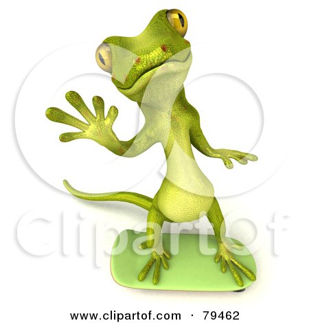 Royalty-Free (RF) Clipart Illustration of a 3d Pico Gecko Character Skateboarding - Version 1 by Julos