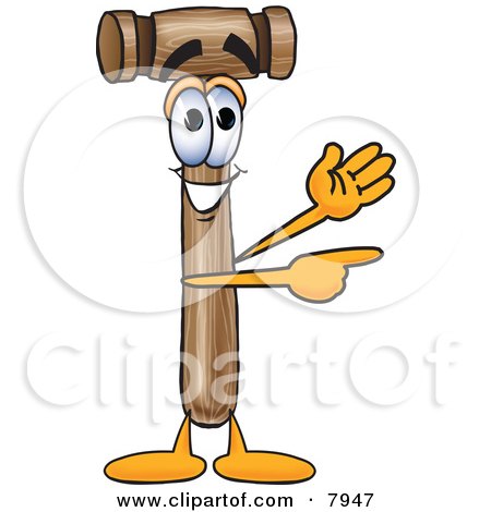 Clipart Picture of a Mallet Mascot Cartoon Character Waving and Pointing by Mascot Junction