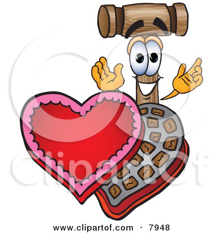 Clipart Picture of a Mallet Mascot Cartoon Character With an Open Box of Valentines Day Chocolate Candies by Mascot Junction