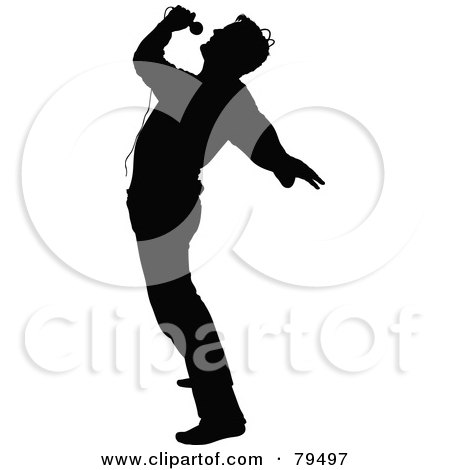 Royalty-Free (RF) Clipart Illustration of a Silhouetted Male Singer Arching Backwards by dero