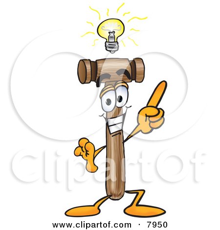 Clipart Picture of a Mallet Mascot Cartoon Character With a Bright Idea by Mascot Junction