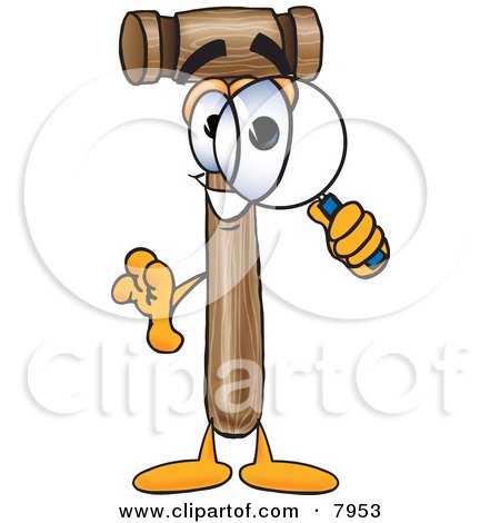 Clipart Picture of a Mallet Mascot Cartoon Character Looking Through a Magnifying Glass by Mascot Junction