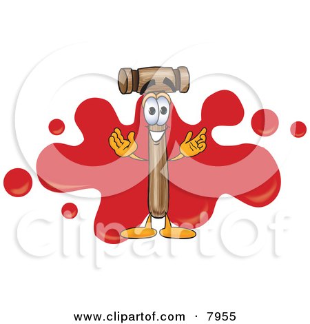 Clipart Picture of a Mallet Mascot Cartoon Character With a Red Paint Splatter by Mascot Junction