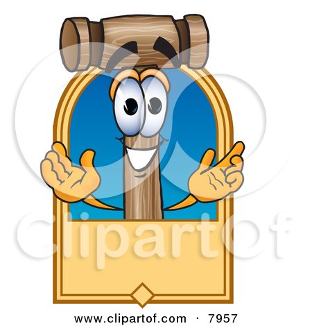 Clipart Picture of a Mallet Mascot Cartoon Character With a Blank Tan Label by Mascot Junction
