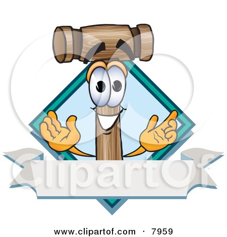 Clipart Picture of a Mallet Mascot Cartoon Character With a Blank Label by Mascot Junction