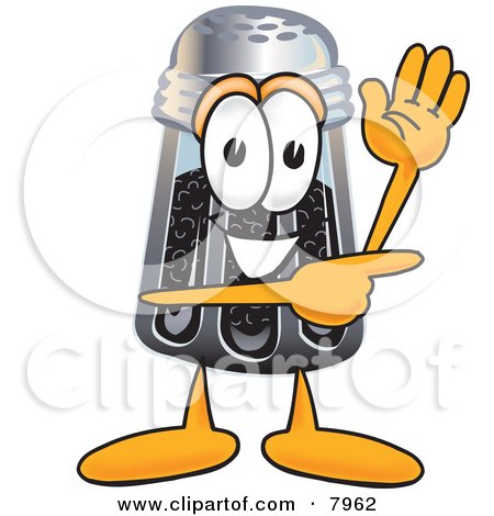 Clipart Picture of a Pepper Shaker Mascot Cartoon Character Waving and Pointing by Mascot Junction